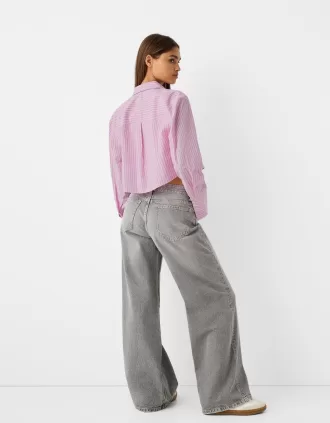 Camisa cropped de popelina con bolsillo Pink