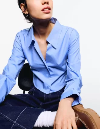 Camisa cropped de popelina con lazos Blue