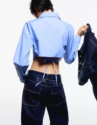 Camisa cropped de popelina con lazos Blue