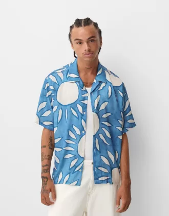 Camisa de manga corta con estampado Relaxed Fit Blue