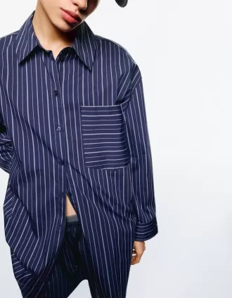 Camisa extralarga rayas Dark blue