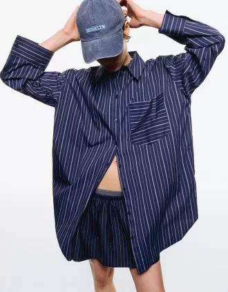 Camisa extralarga rayas Dark blue