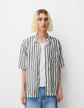 Camisa manga corta mezcla de lino Cream