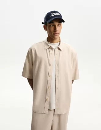 Camisa manga corta mezcla de lino Sand