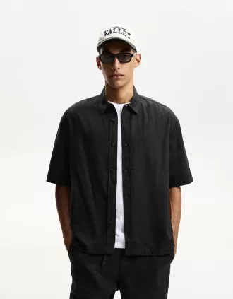 Camisa manga corta mezcla de lino Black