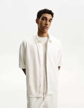 Camisa manga corta mezcla de lino White