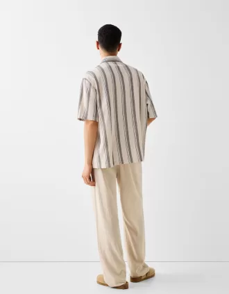 Camisa manga corta rayas rusticas Khaki