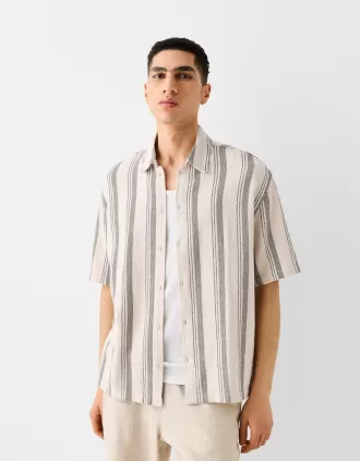 Camisa manga corta rayas rusticas Khaki