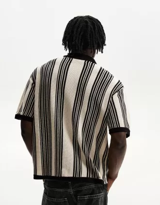 Camisa manga corta textura rayas White / Black