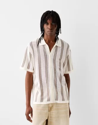 Camisa manga corta textura rayas Dark grey
