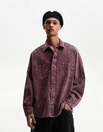 Camisa oversize de manga larga Maroon