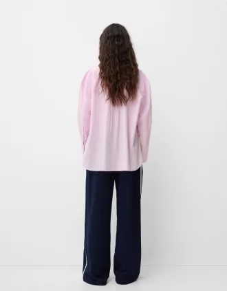 Camisa oversize de rayas de manga larga Pink