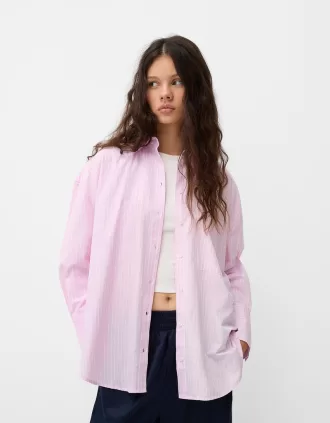 Camisa oversize de rayas de manga larga Pink