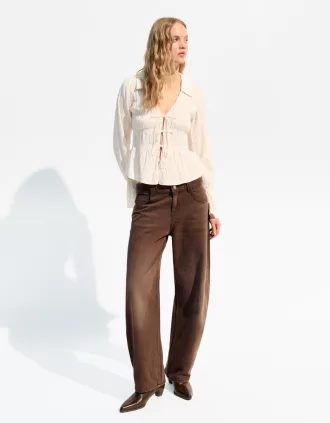 Camisa rustica con fruncido Cream