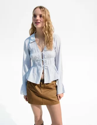 Camisa rustica con fruncido Light blue