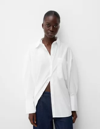 Camisa rústica oversize manga larga Off white