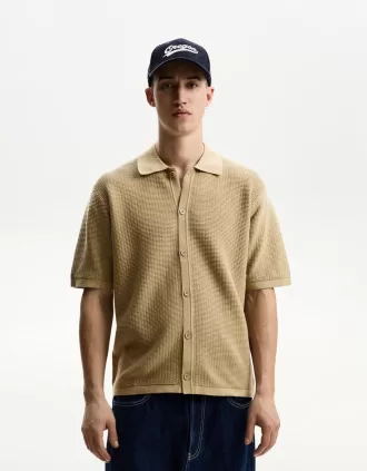 Camisa textura manga corta Brown