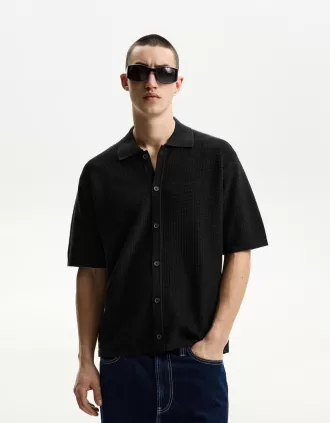 Camisa textura manga corta Black