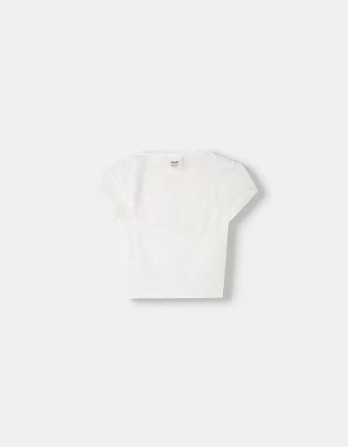 Camiseta Disney Bambi manga corta encaje Off white