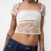 Camiseta Disney Bambi manga corta encaje Off white