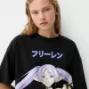 Camiseta Frieren oversize de manga corta Black