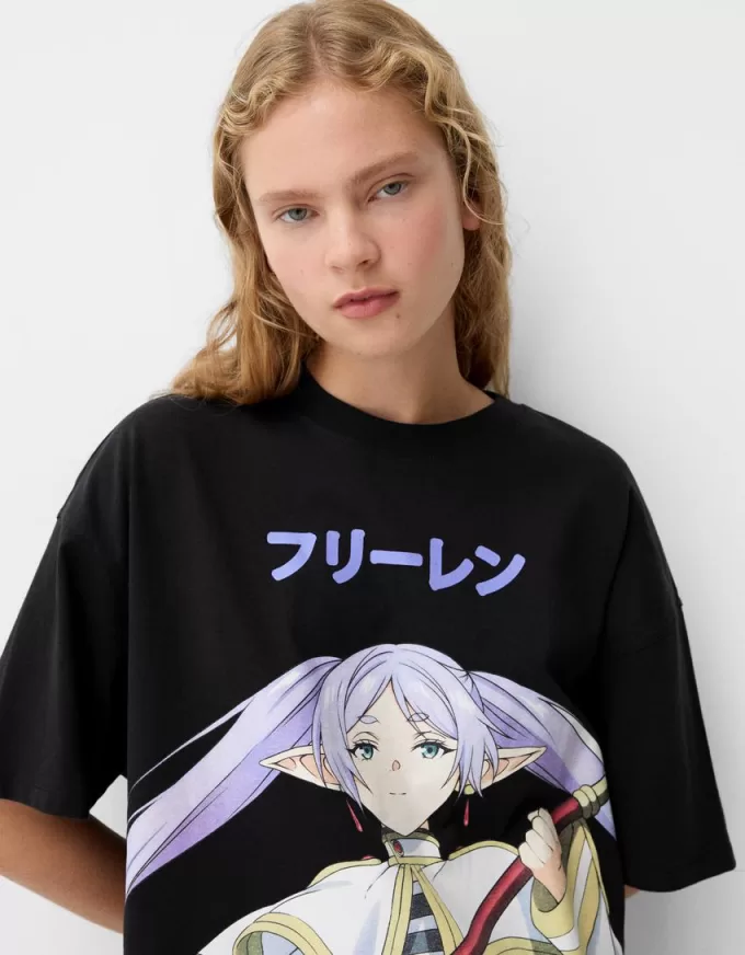 Camiseta Frieren oversize de manga corta Black