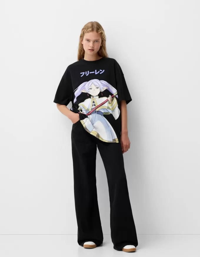 Camiseta Frieren oversize de manga corta Black