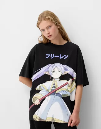 Camiseta Frieren oversize de manga corta Black