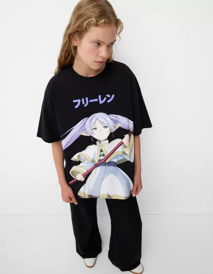 Camiseta Frieren oversize de manga corta Black