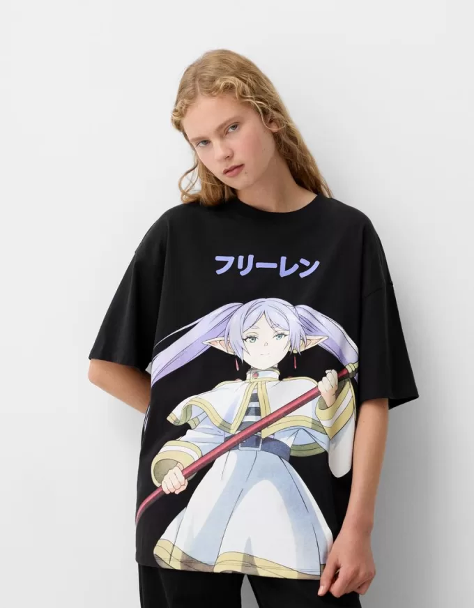 Camiseta Frieren oversize de manga corta Black