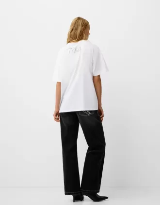 Camiseta Tyla de manga corta con pedrería White