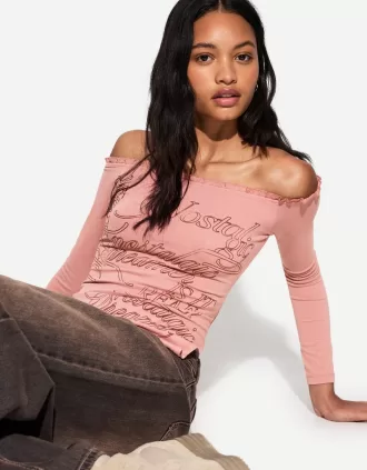 Camiseta asimétrica manga larga Pink