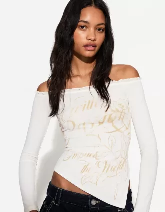 Camiseta asimétrica manga larga Off white