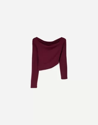 Camiseta asimétrica manga larga Burgundy