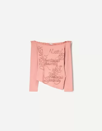 Camiseta asimétrica manga larga Pink