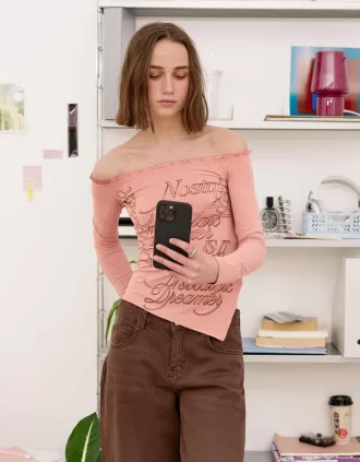 Camiseta asimétrica manga larga Pink