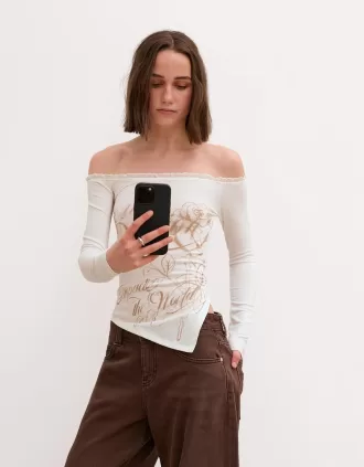 Camiseta asimétrica manga larga Off white
