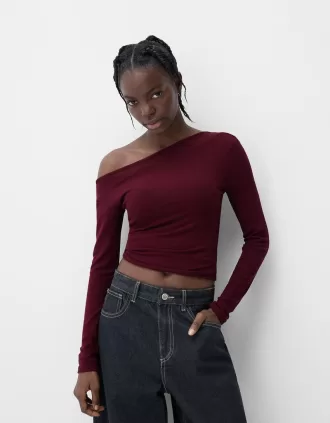 Camiseta asimétrica manga larga Burgundy