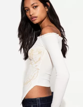 Camiseta asimétrica manga larga Off white