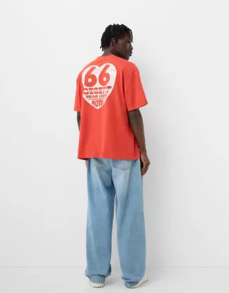 Camiseta bordada de manga corta de ajuste relajado Red