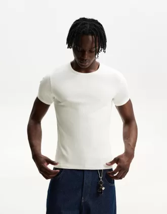 Camiseta canalé manga corta Off white