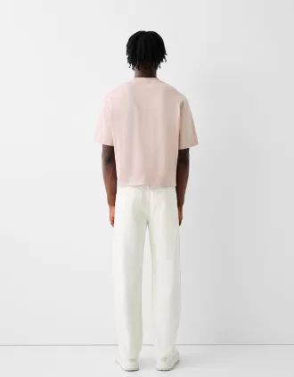 Camiseta cropped de manga corta con corte boxy Pink