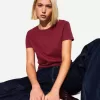 Camiseta de algodón grueso de manga corta Burgundy