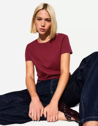 Camiseta de algodón grueso de manga corta Burgundy