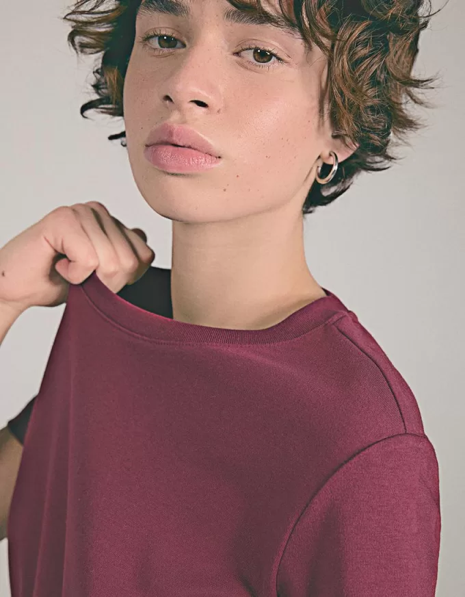 Camiseta de algodón grueso de manga corta Burgundy