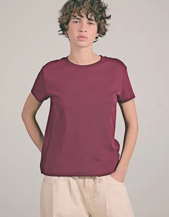 Camiseta de algodón grueso de manga corta Burgundy