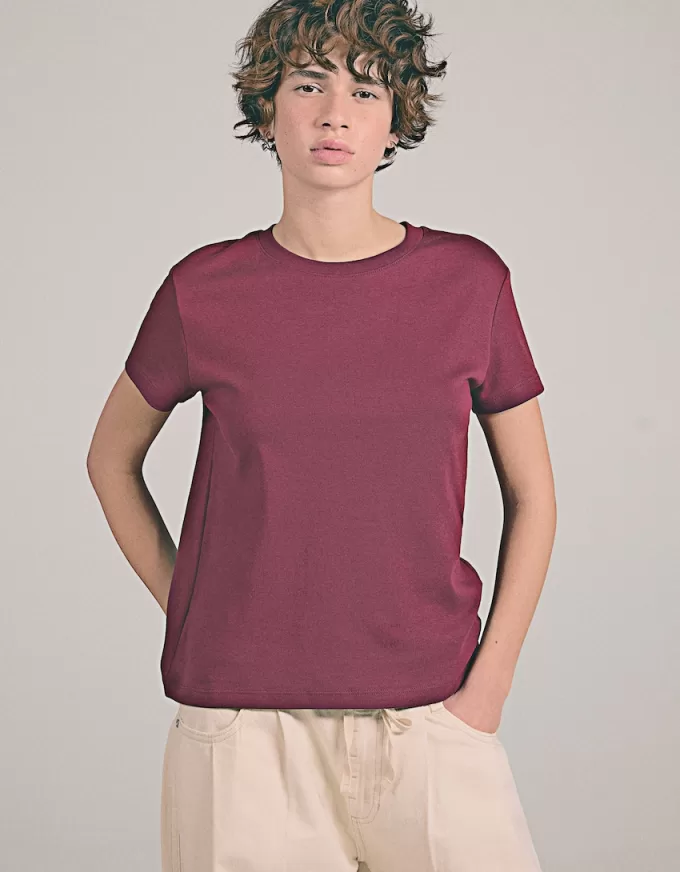 Camiseta de algodón grueso de manga corta Burgundy