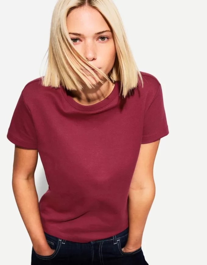 Camiseta de algodón grueso de manga corta Burgundy