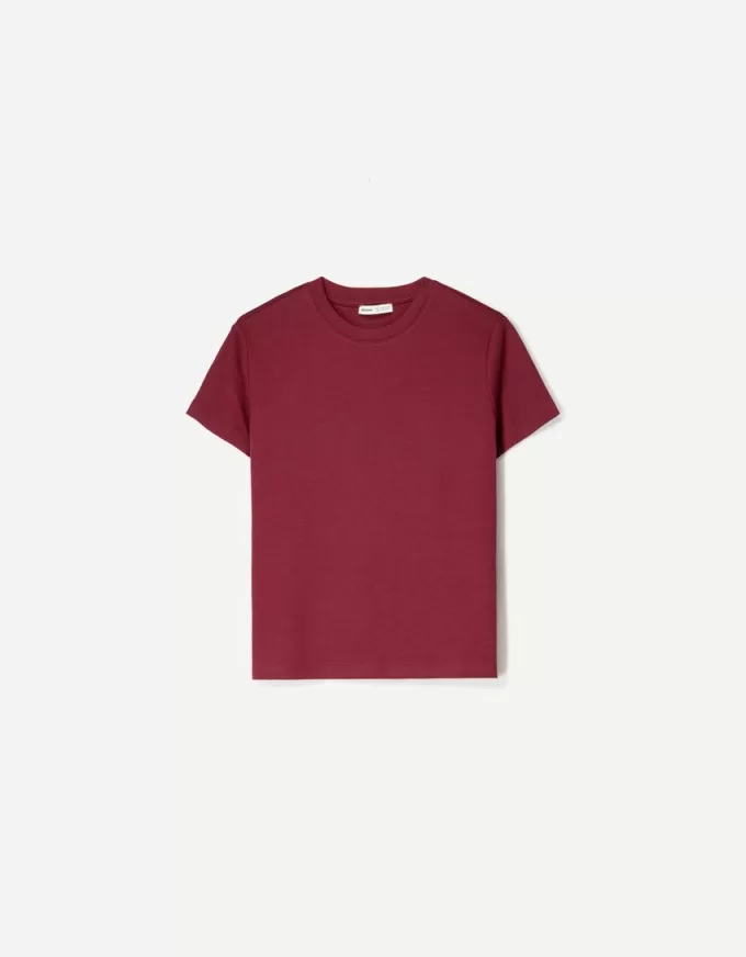 Camiseta de algodón grueso de manga corta Burgundy