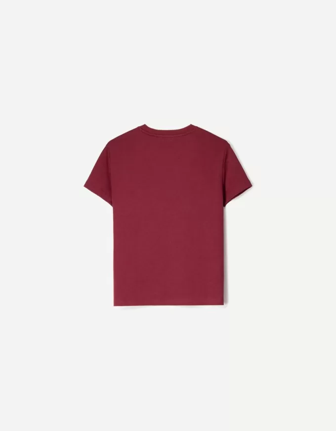 Camiseta de algodón grueso de manga corta Burgundy